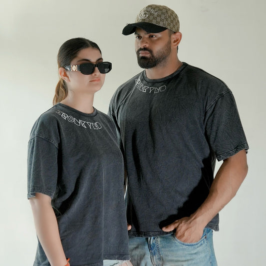 HUNT YOUR FEARS | Black acid wash Oversized Tee 3D