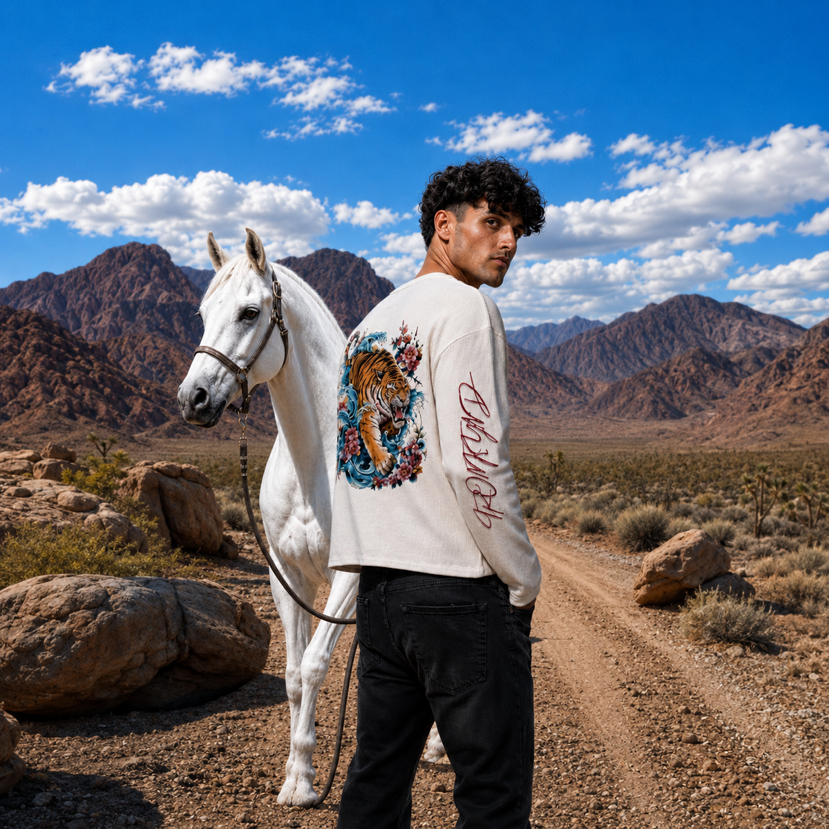 TIDAL TIGER White Waffle Oversized Tee