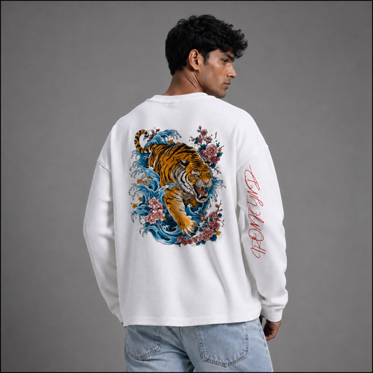 TIDAL TIGER White Waffle Oversized Tee